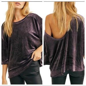 Free People Women Valerie Velvet Scooped Back Oversized Tee Tshirt Purple S